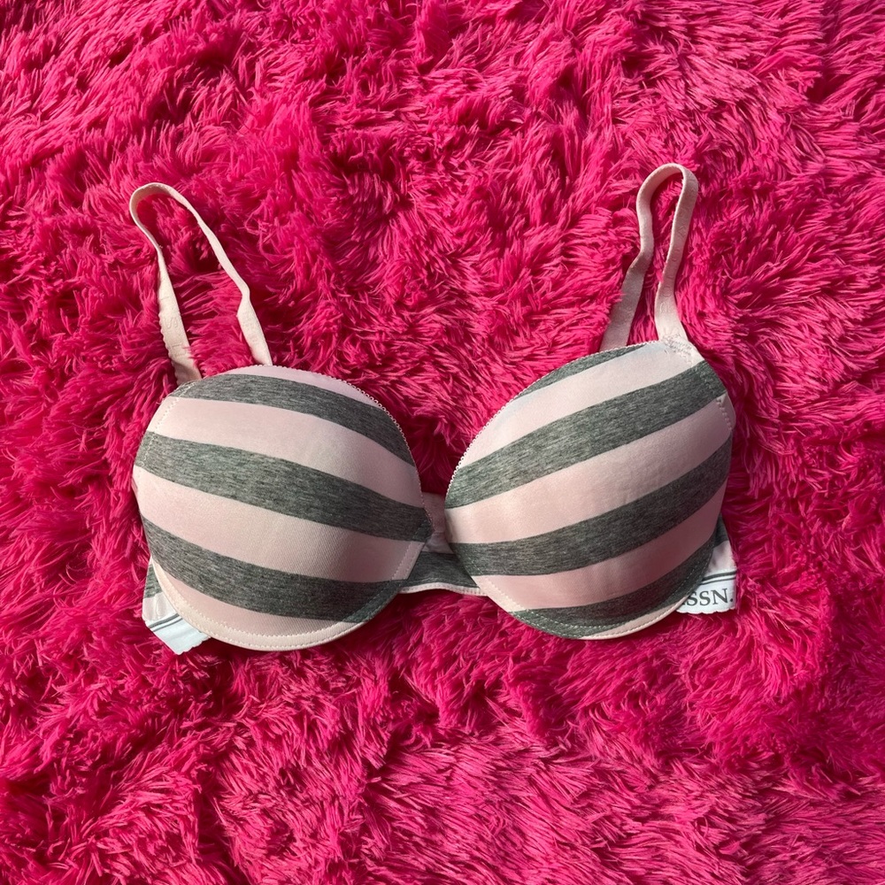 Striped Pink and Gray Bra